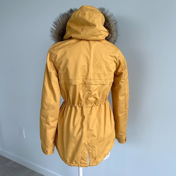 NEW Parka Jacket Yellow Womans Size 4 Teddy Bear Lined Drawstring Full Zip - Picture 4 of 12